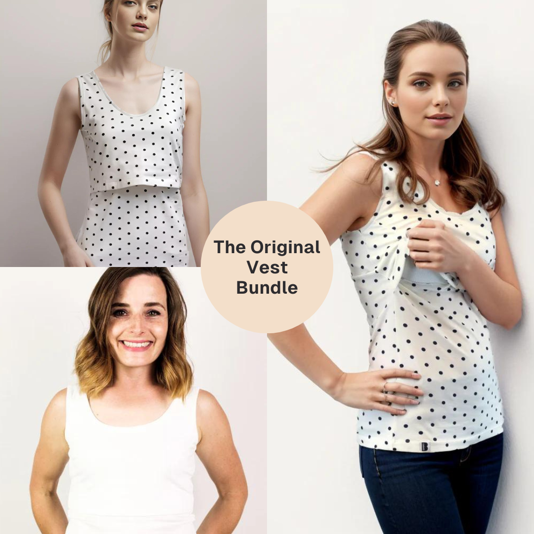 Bshirt Nursing Vest - Twin Pack -White & Cream/Black Spots