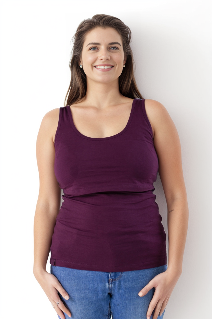 Bshirt Nursing Vest - Twin Pack -Plum & Navy/White Stripes
