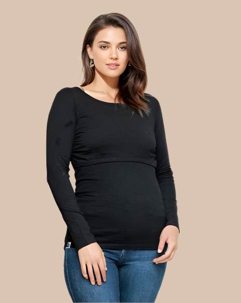 Bshirt Women's Long Sleeve Nursing Top in Black