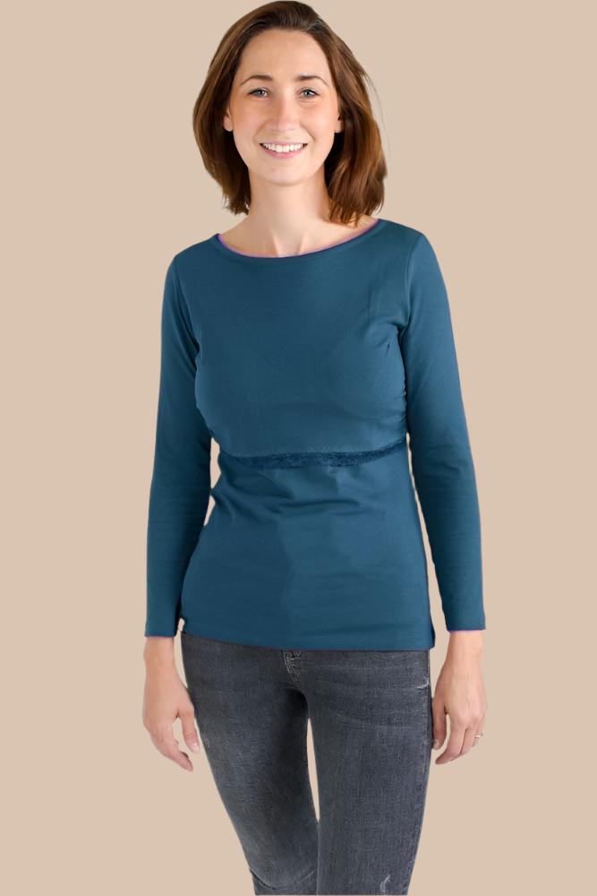 Nursing long sleeve  (with lace) t-shirt in Teal