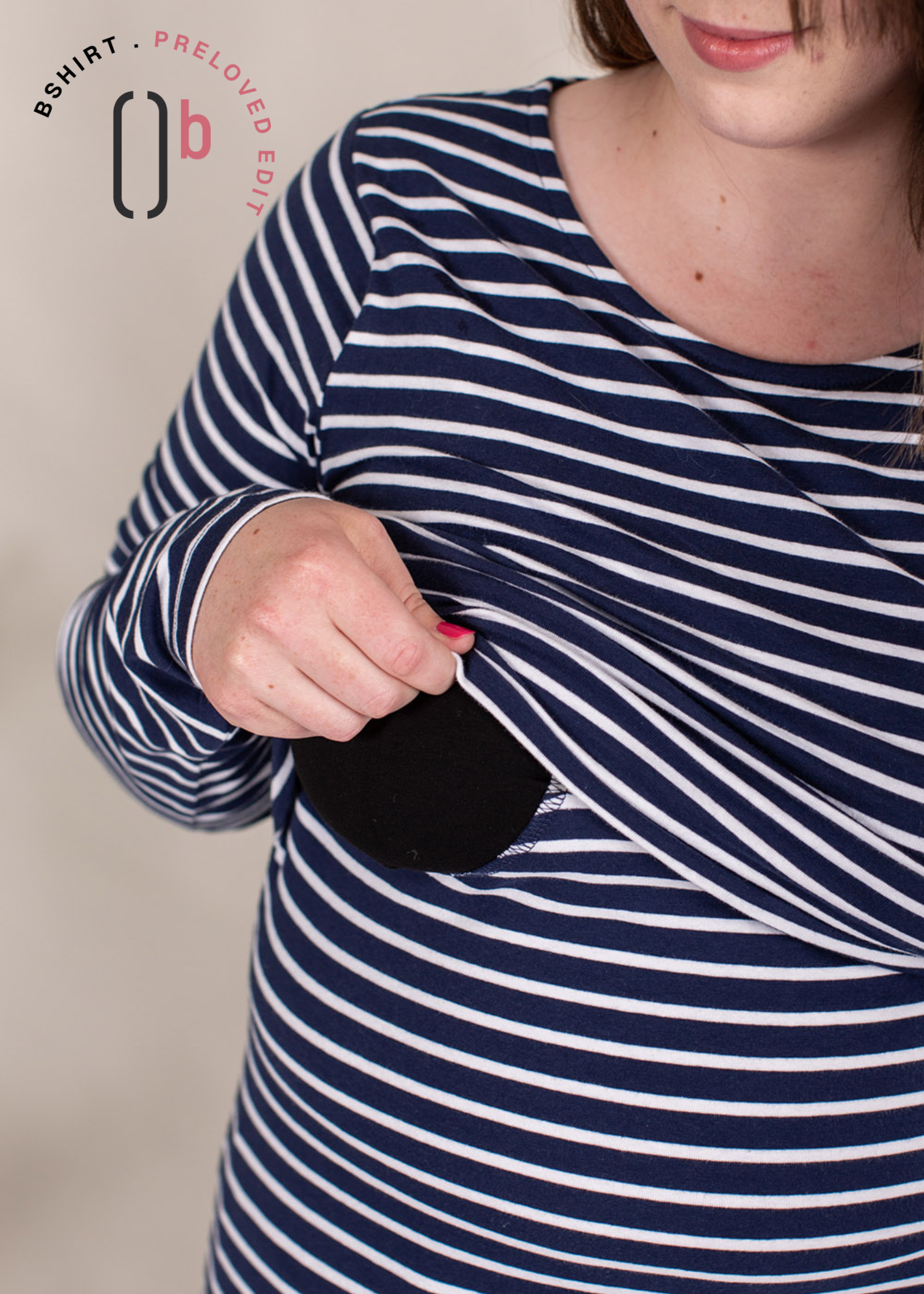 Organic Long Sleeve Breastfeeding Top Navy Stripes * *