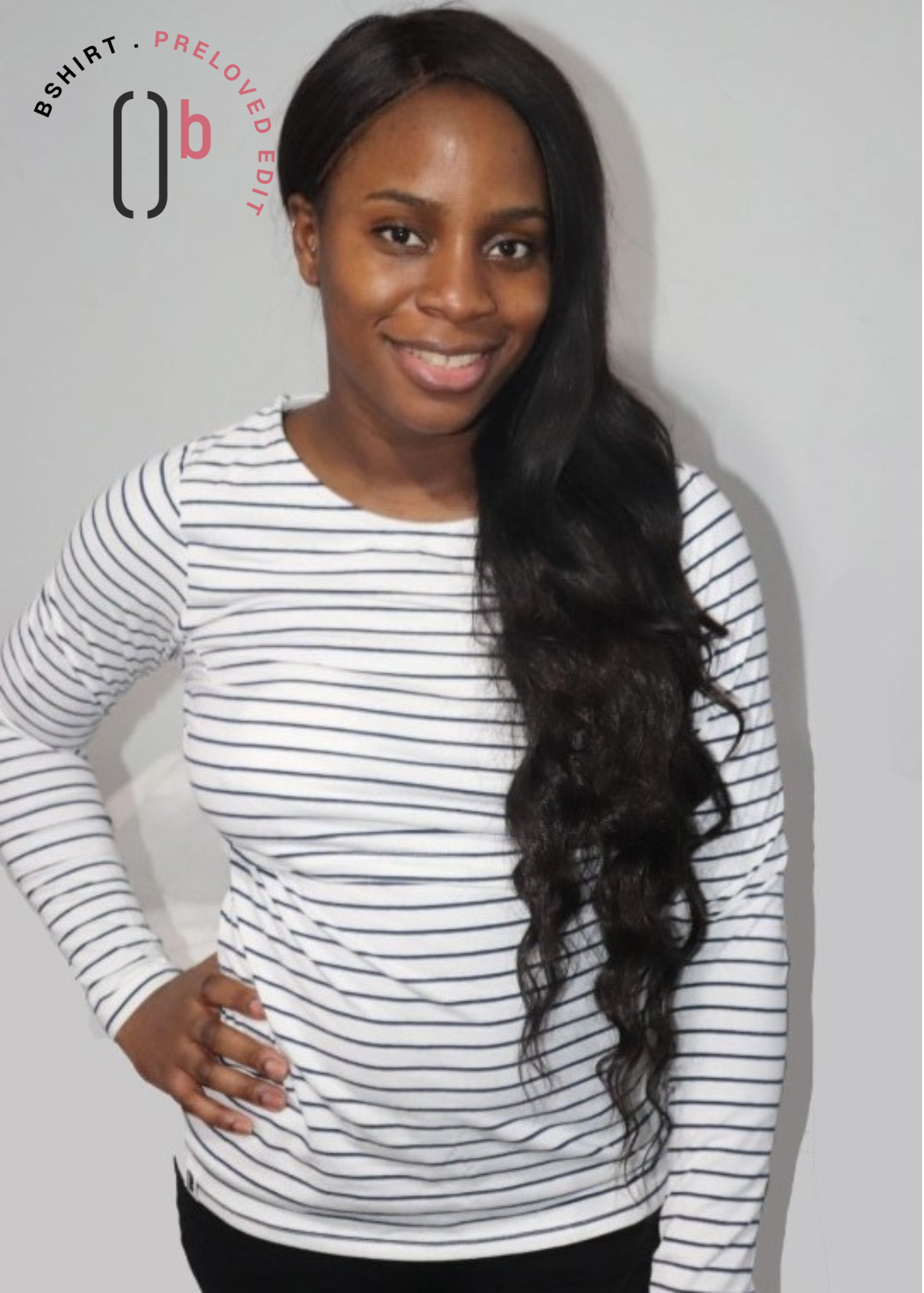 Organic Long Sleeve Breastfeeding Top in White with Navy Stripes *PreLoved*
