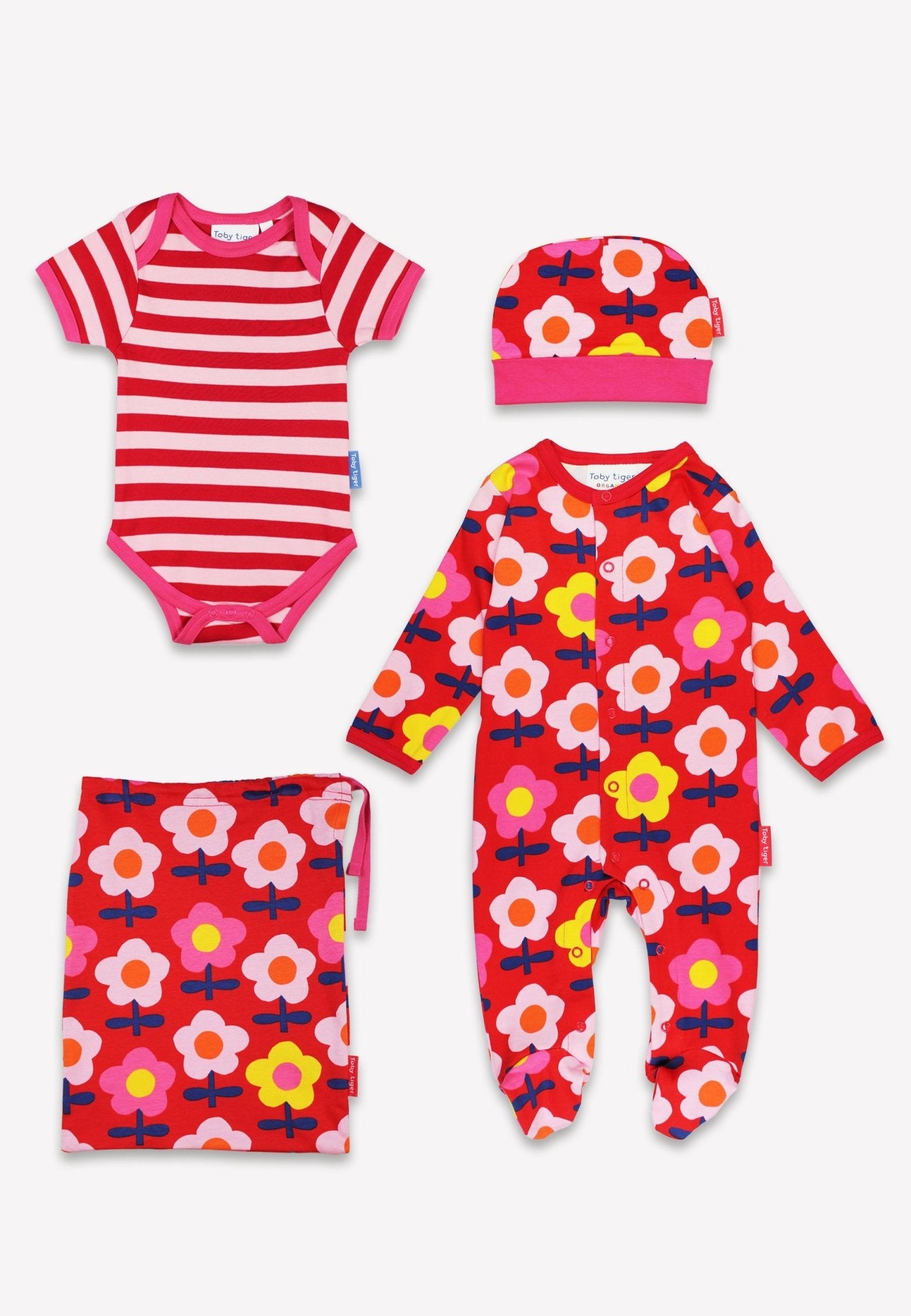 Toby Tiger Organic Pink Flower Print Baby Gift Set