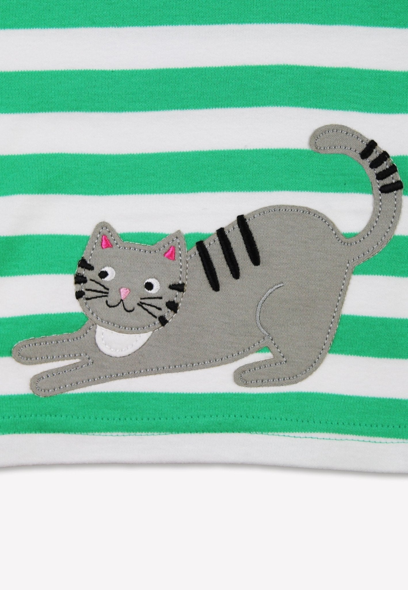 Organic Green Kitten Applique Long-Sleeved T-Shirt
