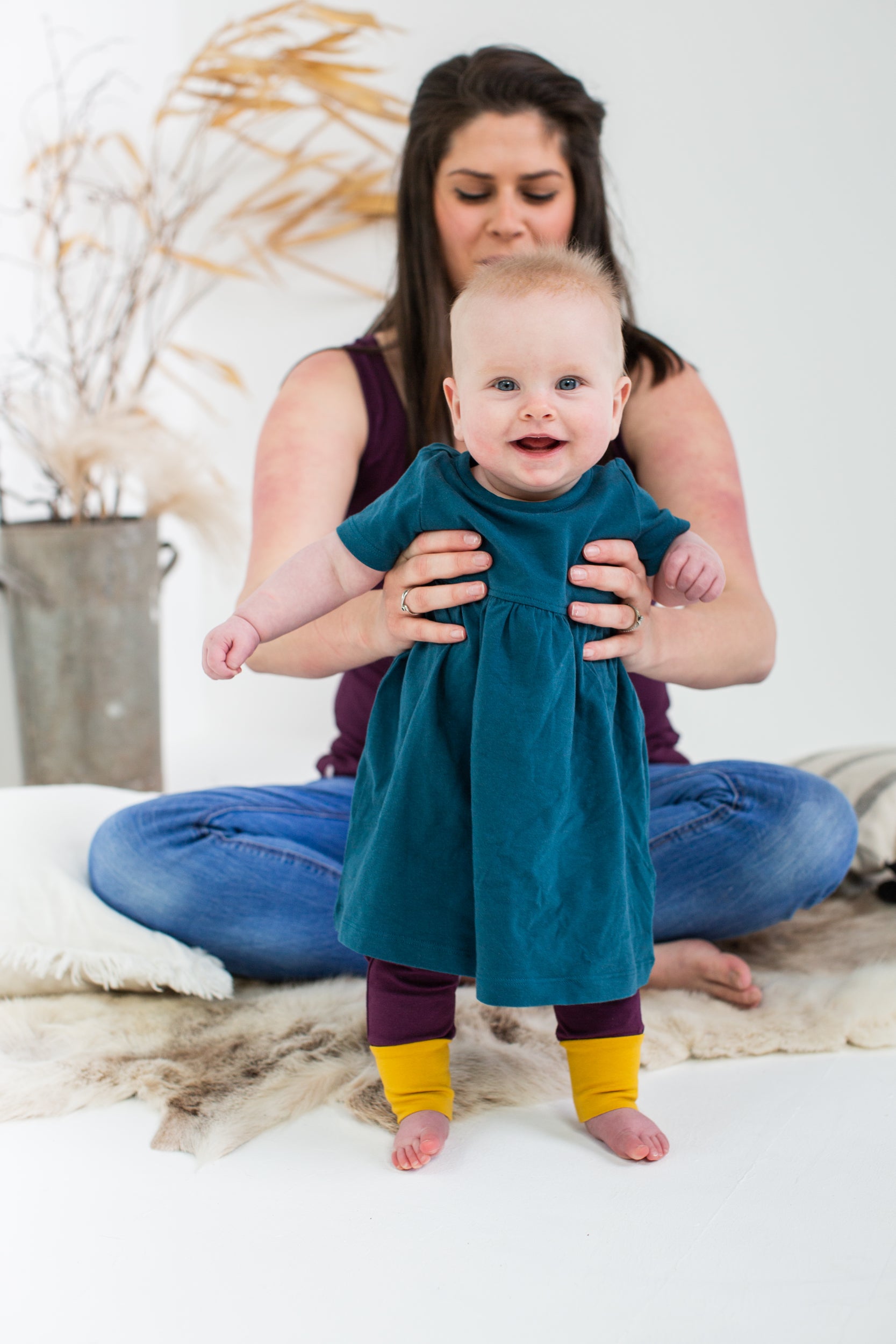 Baby Short Sleeve Dress in Teal Organic Cotton