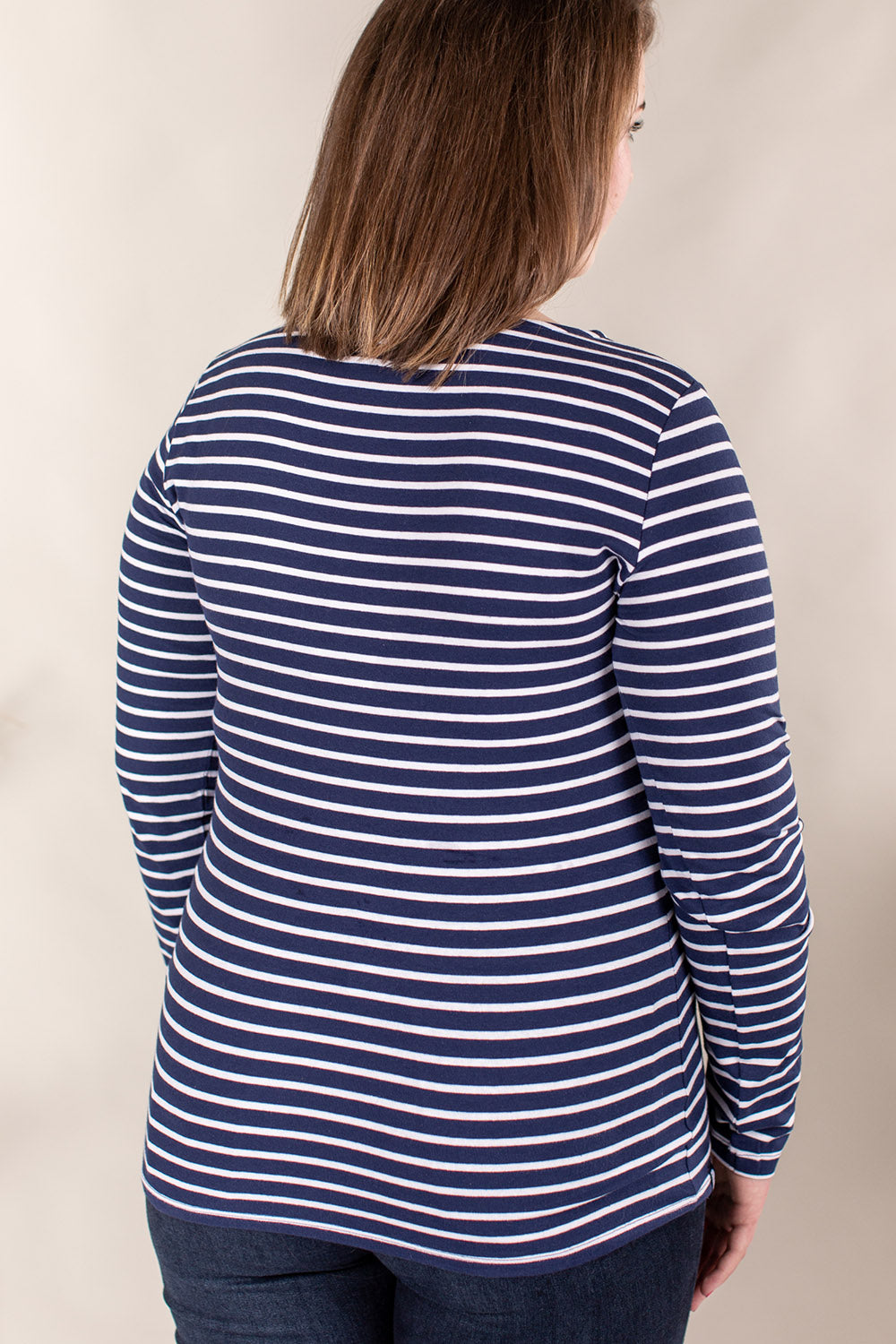 Organic Long Sleeve Breastfeeding Top in Navy with White Stripes *PreLoved*