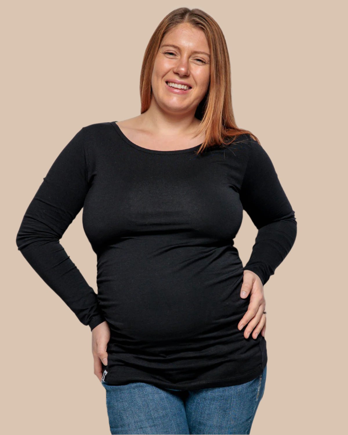 Maternity Long Sleeve Top in Black Organic Cotton for pregnancy