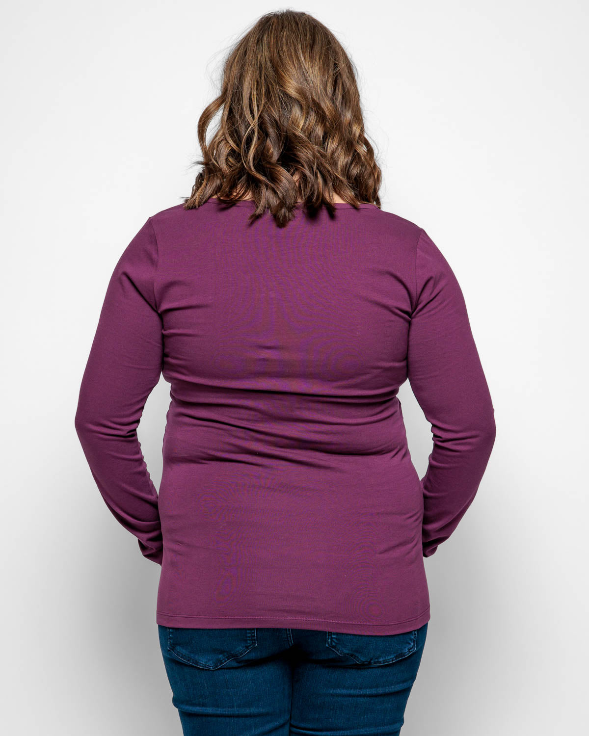 Maternity Long Sleeve Top in Plum Purple Organic Cotton for pregnancy
