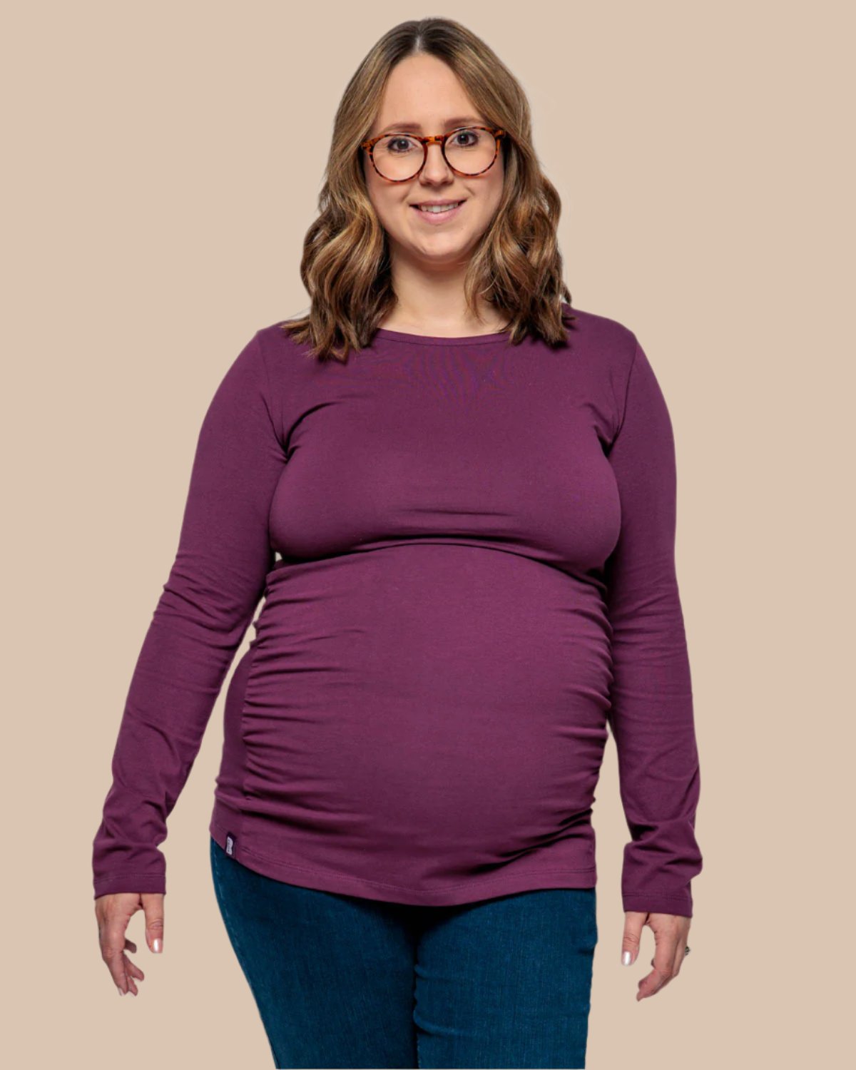 Maternity Long Sleeve Top in Plum Purple Organic Cotton for pregnancy