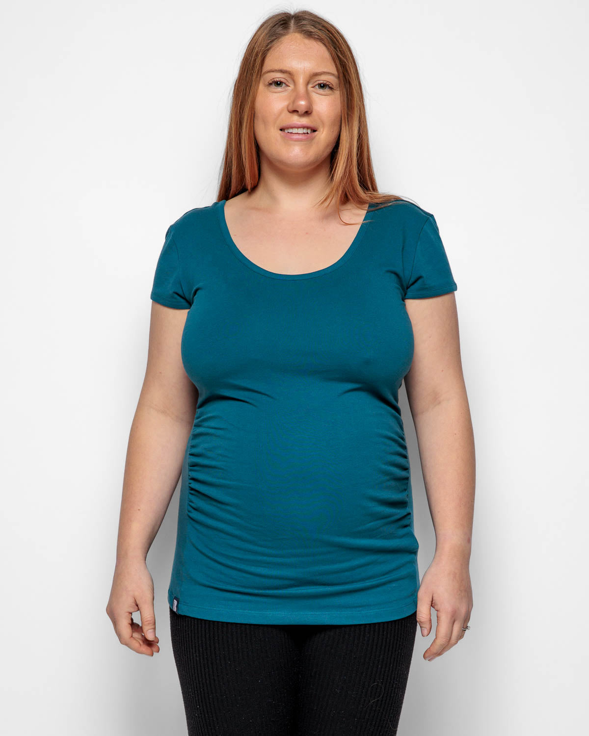 Maternity shirt sleeved t-shirt in Teal Organic Cotton for pregnancy