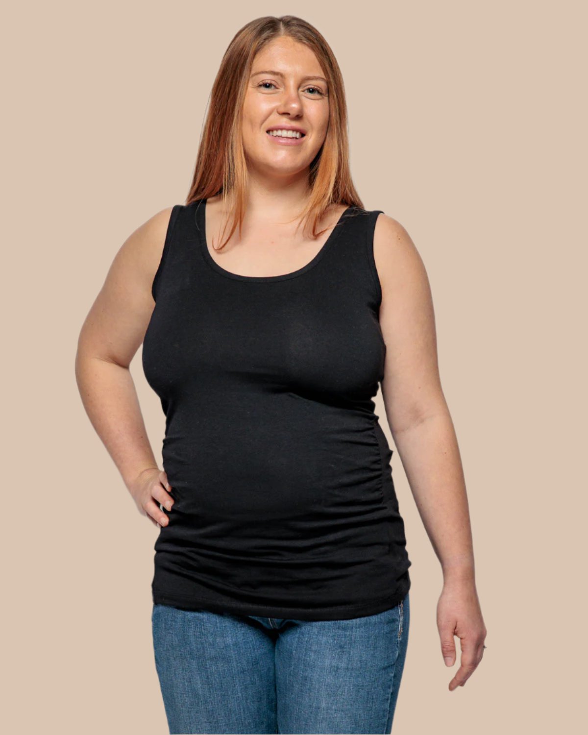 Maternity Vest Top in Black Organic Cotton for pregnancy