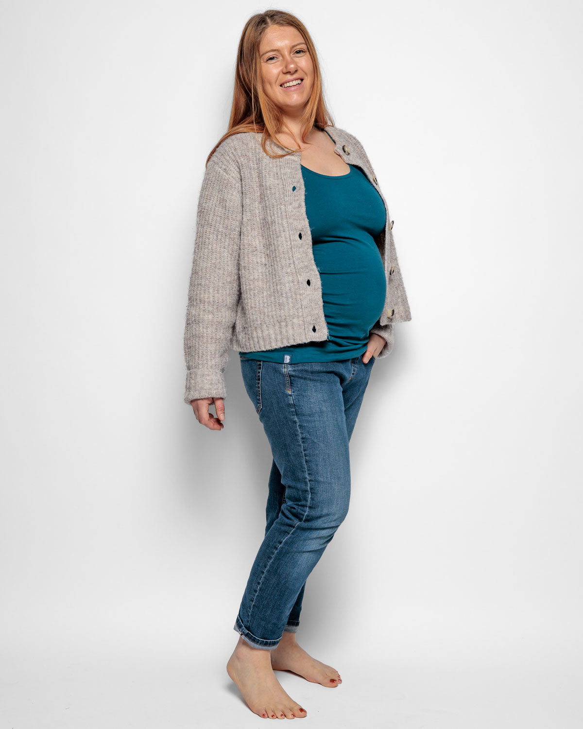 Maternity Vest Top in Teal Organic Cotton for pregnancy