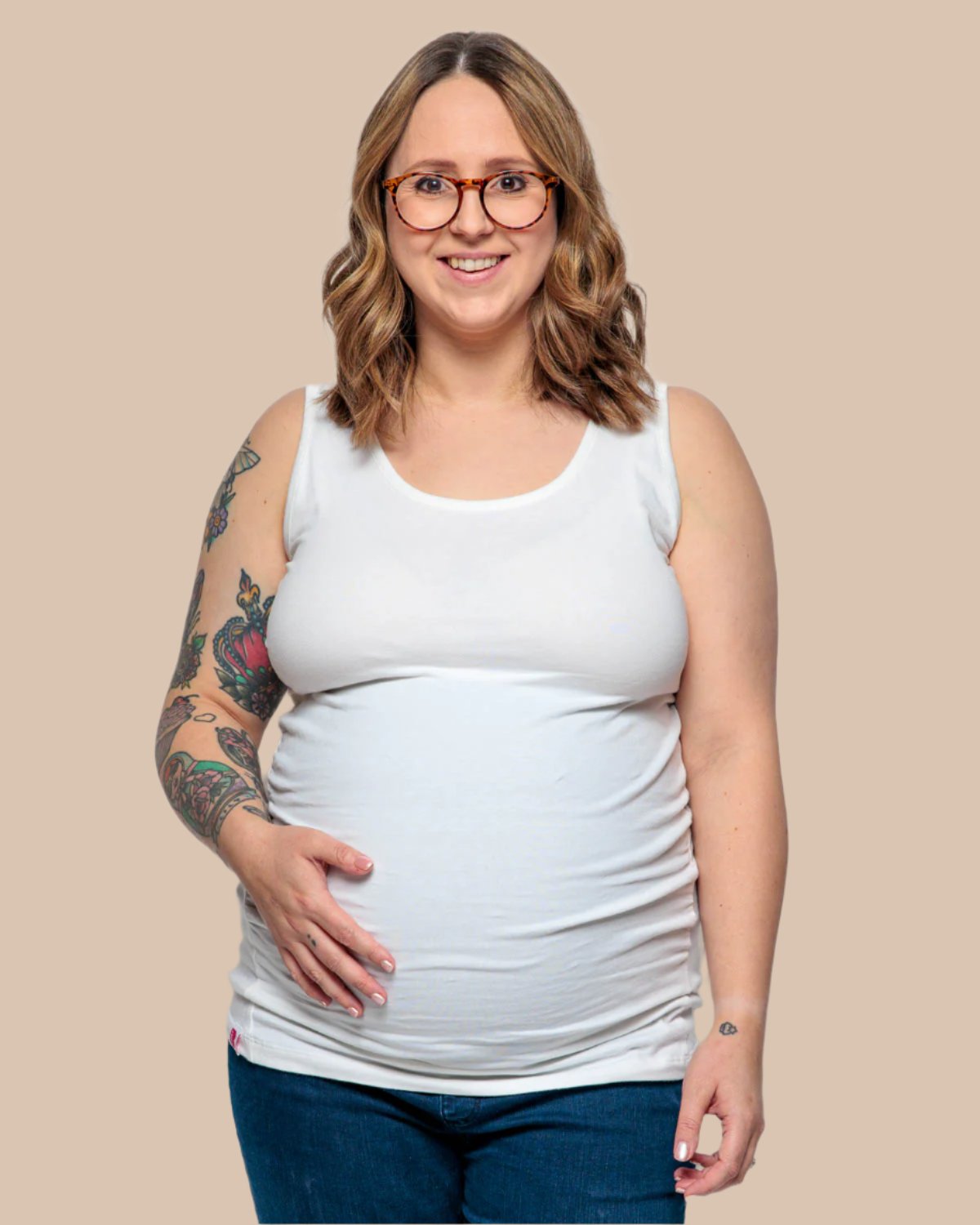 Maternity Vest Top in White Organic Cotton for pregnancy