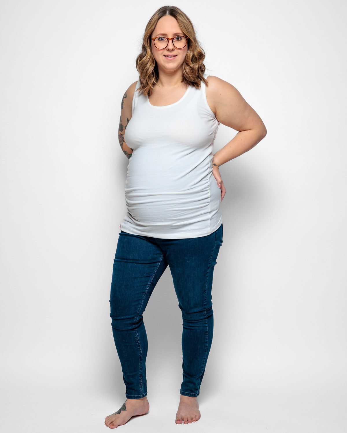 Maternity Vest Top in White Organic Cotton for pregnancy