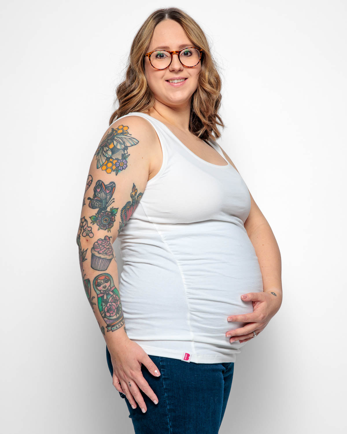 Maternity Vest Top in White Organic Cotton for pregnancy