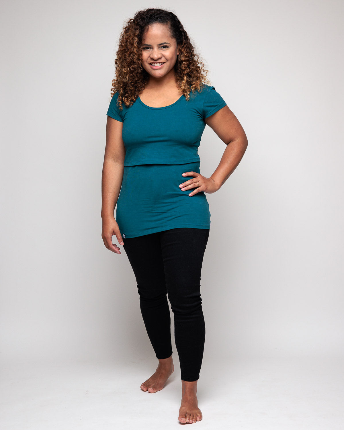 short sleeved Nursing T-shirt in Teal for breastfeeding