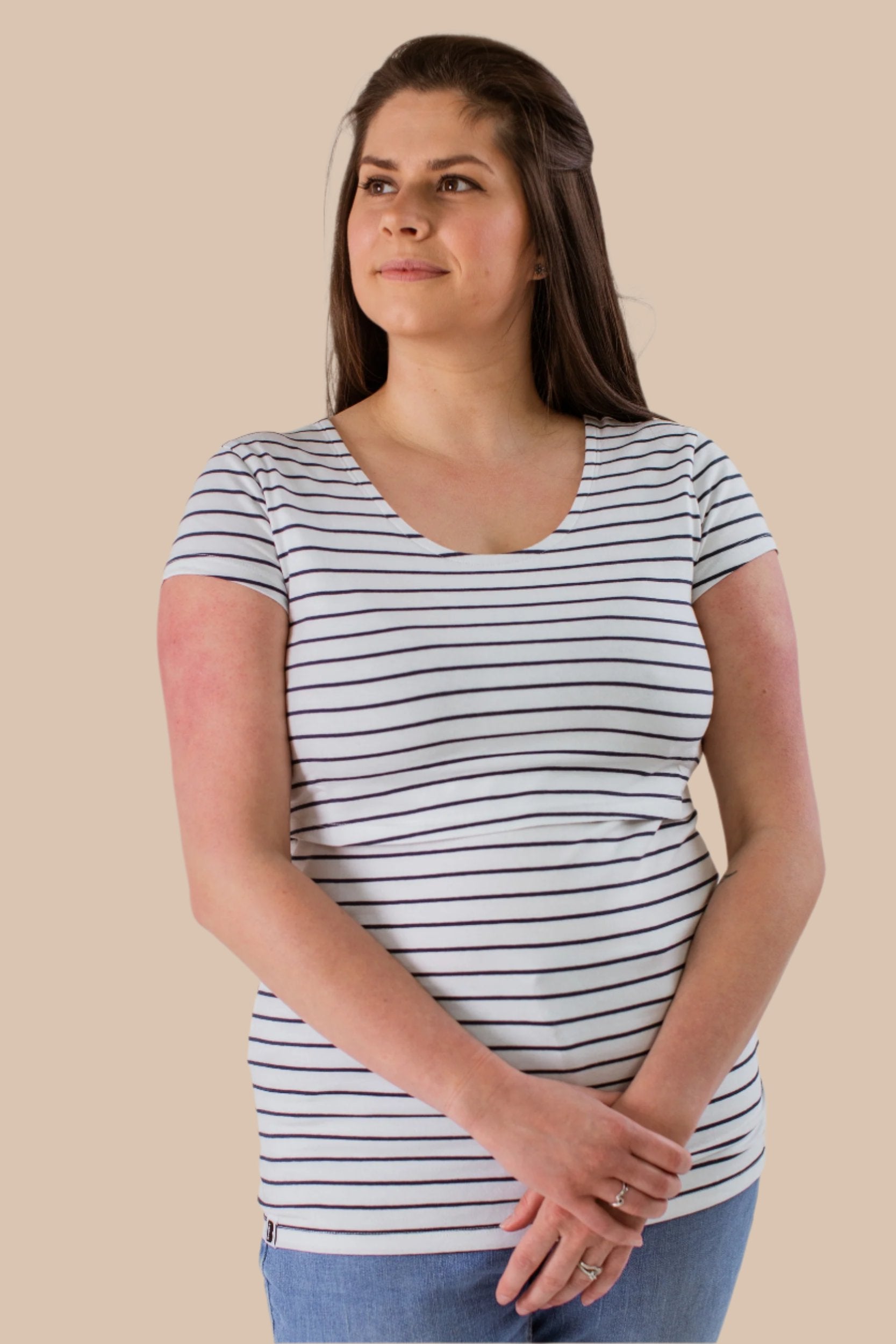 Nursing short sleeve t shirt White Navy Stripes