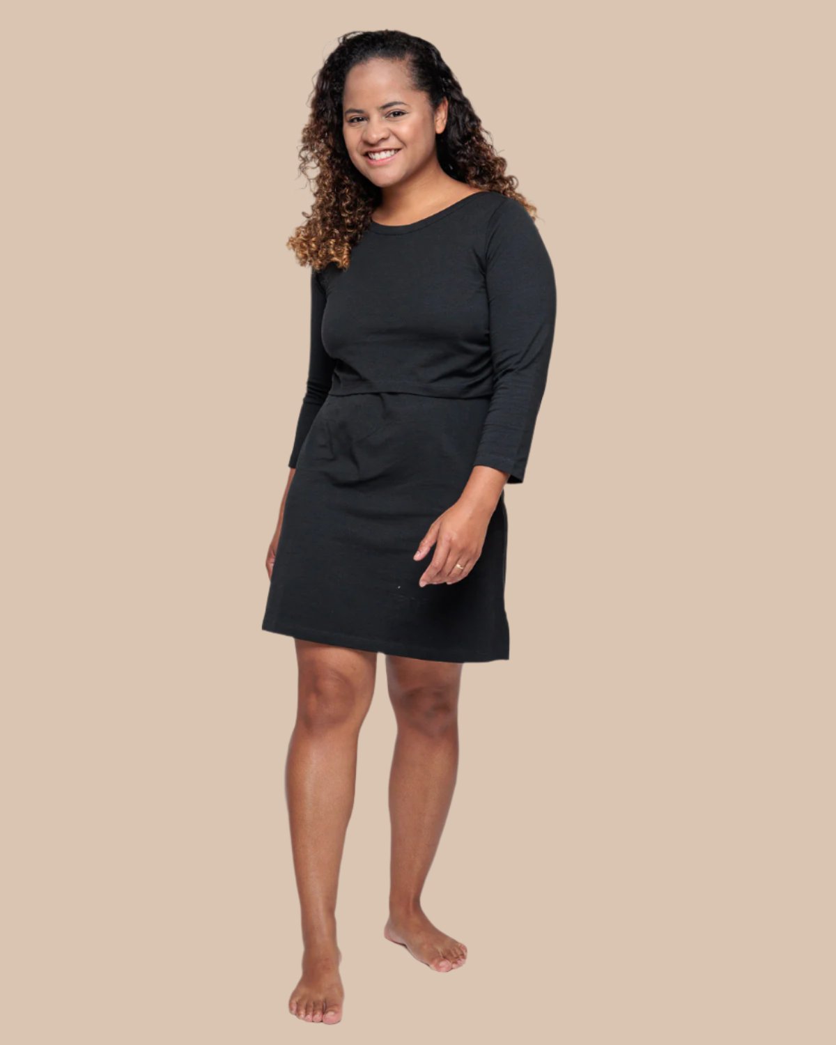 Nursing Breastfeeding Tunic Dress in Charcoal Organic Cotton