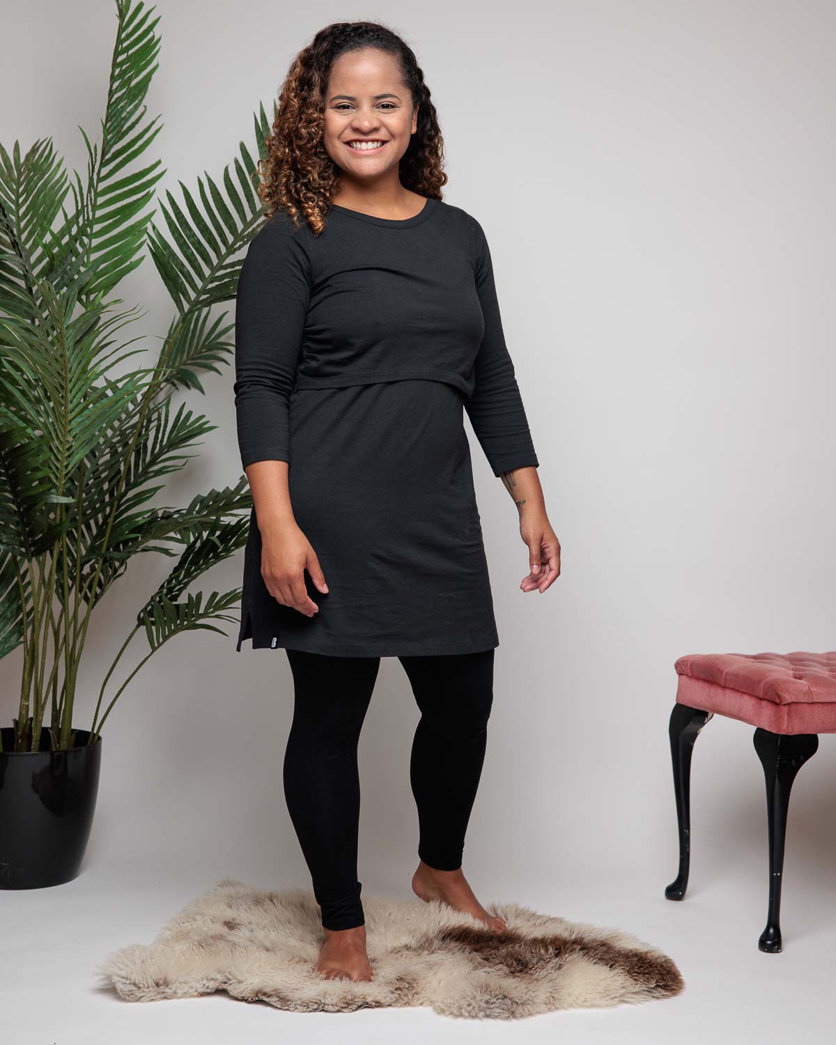 Nursing Breastfeeding Tunic Dress in Charcoal Organic Cotton
