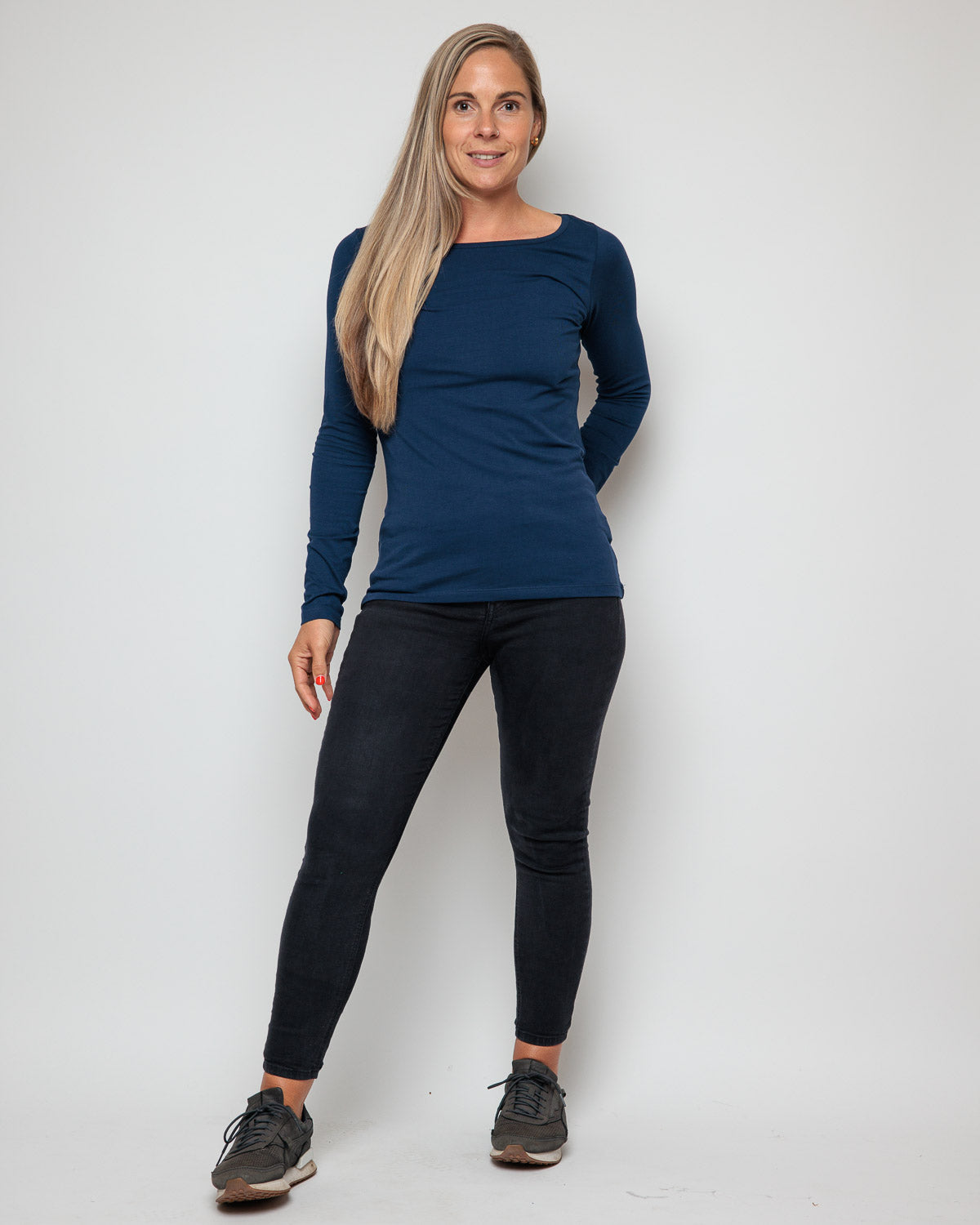 Organic Cotton Long Sleeve Top in navy blue for women