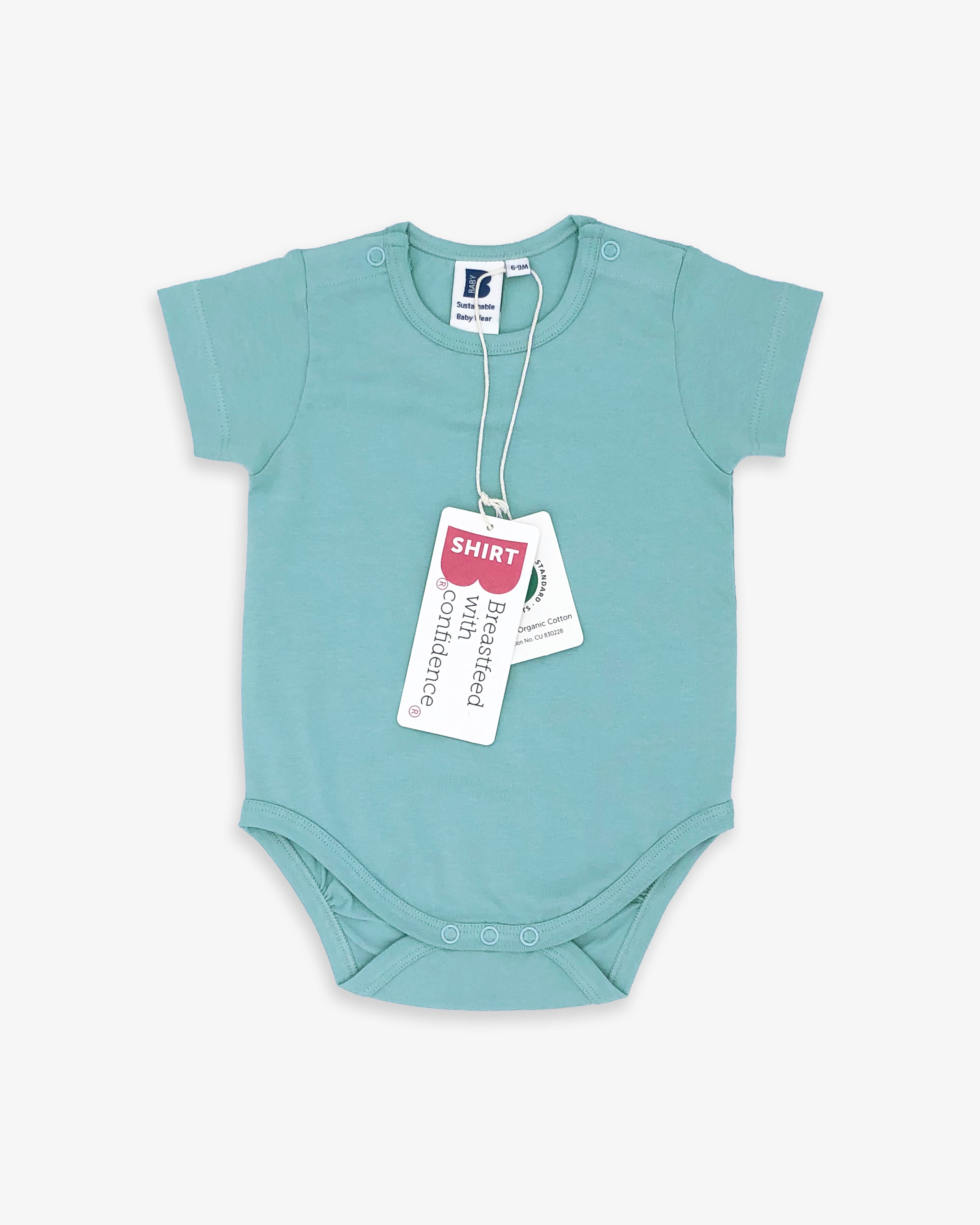 Organic Short Sleeve Bodysuit in Aquamarine